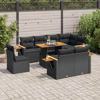 Thumbnail for 9-tlg. Garten-Sofagarnitur mit Kissen Schwarz Poly Rattan