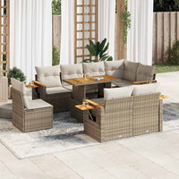 Thumbnail for 9-tlg. Garten-Sofagarnitur mit Kissen Beige Poly Rattan Akazie