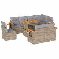 Thumbnail for 9-tlg. Garten-Sofagarnitur mit Kissen Beige Poly Rattan Akazie