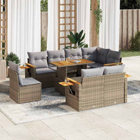 Thumbnail for 9-tlg. Garten-Sofagarnitur mit Kissen Beige Poly Rattan Akazie