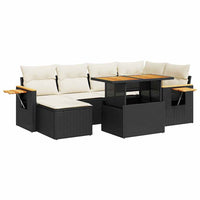 Thumbnail for 7-tlg. Garten-Sofagarnitur mit Kissen Schwarz Poly Rattan