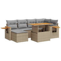Thumbnail for 7-tlg. Garten-Sofagarnitur mit Kissen Beige Poly Rattan Akazie