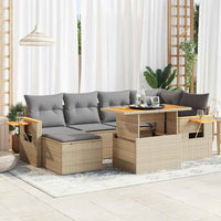 Thumbnail for 7-tlg. Garten-Sofagarnitur mit Kissen Beige Poly Rattan Akazie