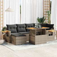 Thumbnail for 7-tlg. Garten-Sofagarnitur mit Kissen Grau Poly Rattan Akazie