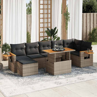 Thumbnail for 8-tlg. Garten-Sofagarnitur mit Kissen Grau Poly Rattan Akazie