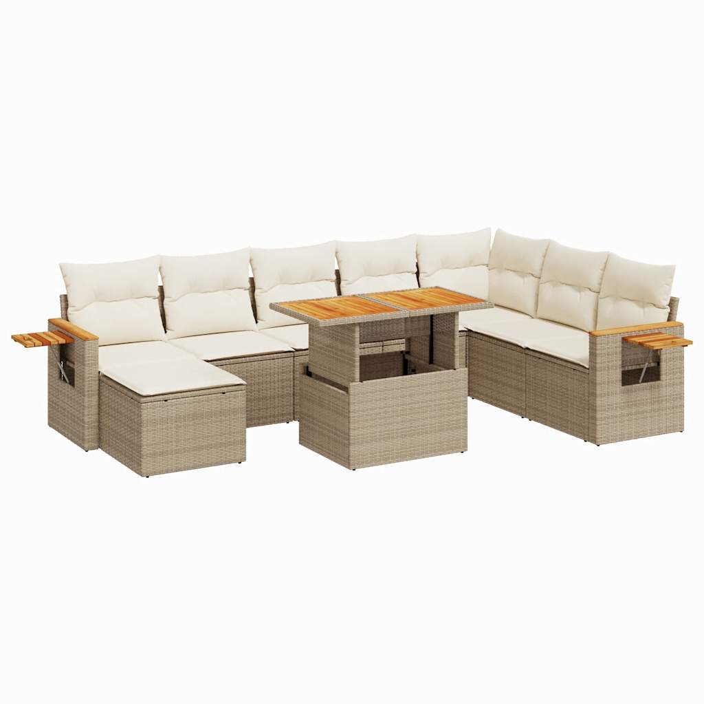 7-tlg. Garten-Sofagarnitur mit Kissen Beige Poly Rattan Akazie