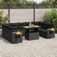 Thumbnail for 10-tlg. Garten-Sofagarnitur mit Kissen Schwarz Poly Rattan