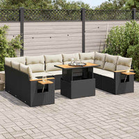 Thumbnail for 10-tlg. Garten-Sofagarnitur mit Kissen Schwarz Poly Rattan