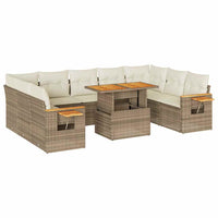 Thumbnail for 10-tlg. Garten-Sofagarnitur mit Kissen Beige Poly Rattan Akazie