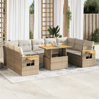 Thumbnail for 10-tlg. Garten-Sofagarnitur mit Kissen Beige Poly Rattan Akazie