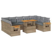 Thumbnail for 10-tlg. Garten-Sofagarnitur mit Kissen Beige Poly Rattan Akazie