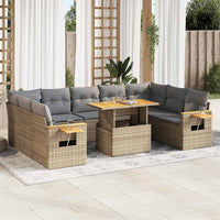 Thumbnail for 10-tlg. Garten-Sofagarnitur mit Kissen Beige Poly Rattan Akazie