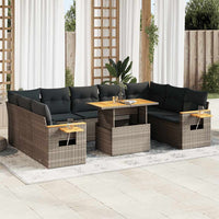 Thumbnail for 10-tlg. Garten-Sofagarnitur mit Kissen Grau Poly Rattan Akazie