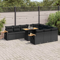 Thumbnail for 10-tlg. Garten-Sofagarnitur mit Kissen Schwarz Poly Rattan