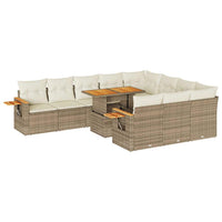 Thumbnail for 10-tlg. Garten-Sofagarnitur mit Kissen Beige Poly Rattan Akazie