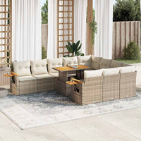 Thumbnail for 10-tlg. Garten-Sofagarnitur mit Kissen Beige Poly Rattan Akazie