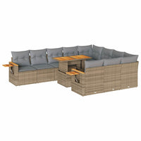 Thumbnail for 10-tlg. Garten-Sofagarnitur mit Kissen Beige Poly Rattan Akazie