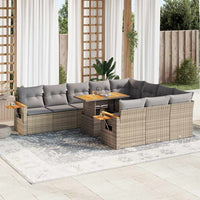 Thumbnail for 10-tlg. Garten-Sofagarnitur mit Kissen Beige Poly Rattan Akazie