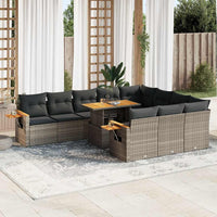Thumbnail for 10-tlg. Garten-Sofagarnitur mit Kissen Grau Poly Rattan Akazie