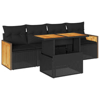 Thumbnail for 5tlg. Garten-Sofagarnitur mit Kissen Schwarz Poly Rattan Akazie
