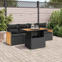 Thumbnail for 5tlg. Garten-Sofagarnitur mit Kissen Schwarz Poly Rattan Akazie