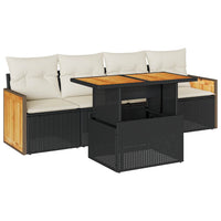 Thumbnail for 5tlg. Garten-Sofagarnitur mit Kissen Schwarz Poly Rattan Akazie