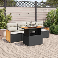 Thumbnail for 5tlg. Garten-Sofagarnitur mit Kissen Schwarz Poly Rattan Akazie