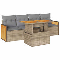 Thumbnail for 5-tlg. Garten-Sofagarnitur mit Kissen Beige Poly Rattan Akazie