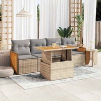 Thumbnail for 5-tlg. Garten-Sofagarnitur mit Kissen Beige Poly Rattan Akazie