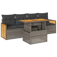Thumbnail for 5-tlg. Garten-Sofagarnitur mit Kissen Grau Poly Rattan Akazie