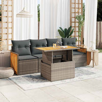 Thumbnail for 5-tlg. Garten-Sofagarnitur mit Kissen Grau Poly Rattan Akazie