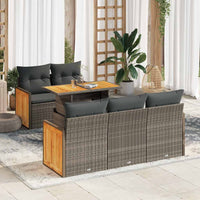 Thumbnail for 6-tlg. Garten-Sofagarnitur mit Kissen Grau Poly Rattan Akazie