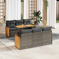 Thumbnail for 7-tlg. Garten-Sofagarnitur mit Kissen Grau Poly Rattan Akazie