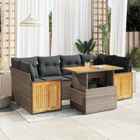Thumbnail for 7-tlg. Garten-Sofagarnitur mit Kissen Grau Poly Rattan Akazie