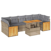 Thumbnail for 8-tlg. Garten-Sofagarnitur mit Kissen Beige Poly Rattan Akazie