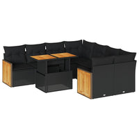 Thumbnail for 9-tlg. Garten-Sofagarnitur mit Kissen Schwarz Poly Rattan
