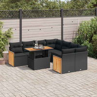 Thumbnail for 9-tlg. Garten-Sofagarnitur mit Kissen Schwarz Poly Rattan