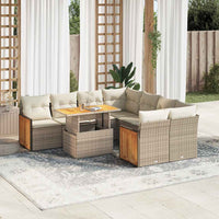 Thumbnail for 9-tlg. Garten-Sofagarnitur mit Kissen Beige Poly Rattan Akazie