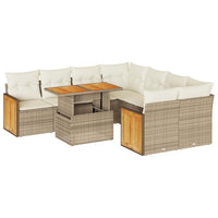 Thumbnail for 9-tlg. Garten-Sofagarnitur mit Kissen Beige Poly Rattan Akazie