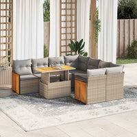 Thumbnail for 9-tlg. Garten-Sofagarnitur mit Kissen Beige Poly Rattan Akazie