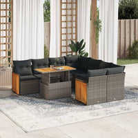 Thumbnail for 9-tlg. Garten-Sofagarnitur mit Kissen Grau Poly Rattan Akazie