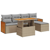 Thumbnail for 6-tlg. Garten-Sofagarnitur mit Kissen Beige Poly Rattan Akazie