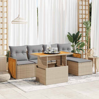 Thumbnail for 6-tlg. Garten-Sofagarnitur mit Kissen Beige Poly Rattan Akazie