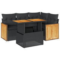 Thumbnail for 5tlg. Garten-Sofagarnitur mit Kissen Schwarz Poly Rattan Akazie