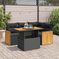 Thumbnail for 5tlg. Garten-Sofagarnitur mit Kissen Schwarz Poly Rattan Akazie