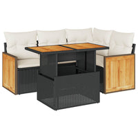 Thumbnail for 5tlg. Garten-Sofagarnitur mit Kissen Schwarz Poly Rattan Akazie