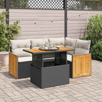 Thumbnail for 5tlg. Garten-Sofagarnitur mit Kissen Schwarz Poly Rattan Akazie