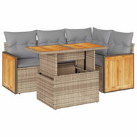 Thumbnail for 5-tlg. Garten-Sofagarnitur mit Kissen Beige Poly Rattan Akazie