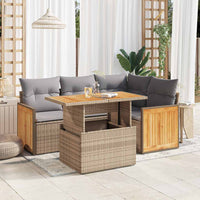 Thumbnail for 5-tlg. Garten-Sofagarnitur mit Kissen Beige Poly Rattan Akazie