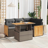 Thumbnail for 5-tlg. Garten-Sofagarnitur mit Kissen Grau Poly Rattan Akazie